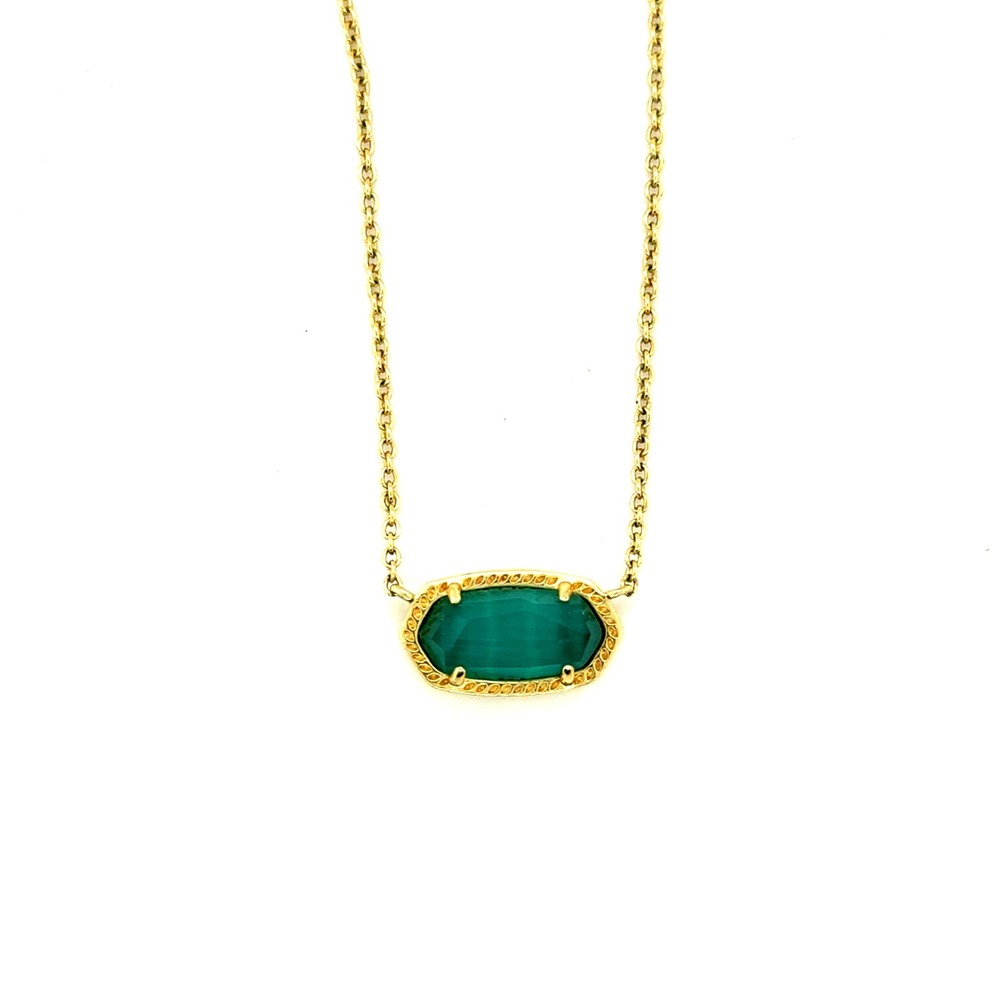 Kendra Scott Elisa Pendant Necklace Green Cats Eye Gold Tone Adjustable Chain